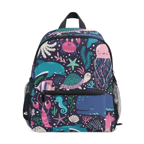 Image of Mnsruu Dolphin Whale Ocean Nautical Coastal Toddler Backpack for Boys Kids Backpack Preschool Kindergarten Bookbag Girls Rucksack School Bag 12 Inch