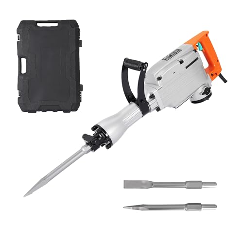 Electric Demolition Jack Hammer, 1500W Heavy Duty Jackhammer Concrete Breaker, 1800BPM Chipping Hammer with Anti-Vibration System, 360° Adjustable Handle, Complete Chisel Set & Portable Carrying Case