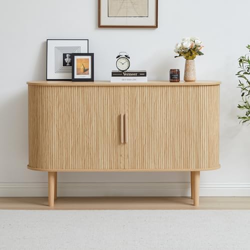 XUZENEST 53''Sideboard Buffer Cabinet with Fluted Slide Doors, Mo...
