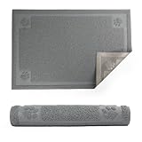 PrimePets Pet Feeding Mat for Large Dogs and Cats, 24”x 16”, Flexible and Waterproof Dog Food Mat for Food and Water Bowl, Dog Bowl Mat with Non Slip Backing for Floor, Grey