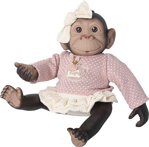 ROSATOYS Mono Chimpance Gorila Bebé Reborn 40cm Lazo de Jersey y Falda a Volantes