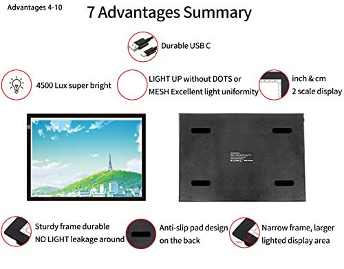 Light Board A3, 16.6×12.6 Inch Large Light Pad With Metral Stand. Physical Buttons 9 Levels/Stepless Dimming Light Table For Diamond Painting, Weeding Vinyl, Tracing, Drawing #TOP4