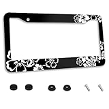 Personalized License Plate Frame Beautiful Hibiscus Flowers Stainless Steel License Plate Holder Accessory Decorative 2 Holes and Screws Fits US Standard License Plates 12.2 x 6.3 in for Men Women