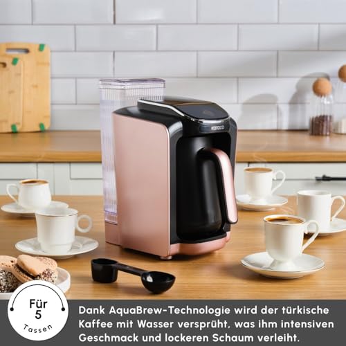 Karaca Hatır Aqua - Automatische Türkische Kaffeemaschine Mit Wassertank, Akustisches Warnsystem, 5 Tassen Türkischer Kaffee Kapazität, 735 Watt - Rose Gold