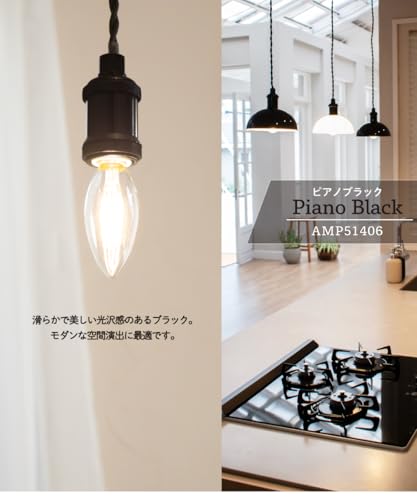 Ampoule ペンダントライト 照明 おしゃれ ソケット E17 1灯 照明器具 電球別売 艶あり ブラック ピアノブラック Rizatta リゼッタ 1P [3]