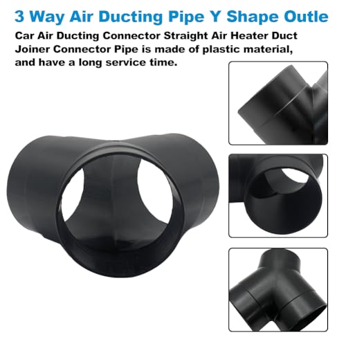 Cotonlake Car Heater Warm Straight 3 Way Air Ducting Pipe 75mm Y Shape Outlet Connector 3 inch Duct Joiner Connector Pipe Black Plastic