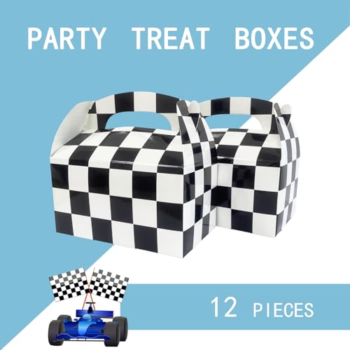 image for Adorox Set of 12 Checkered Racing Treat Boxes - Race Car Theme Party F