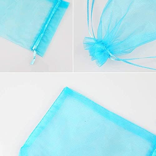 100PCS Organza Gift Bags Small Drawstring Bags Mesh Jewellery Pouches 10X15CM Candy Bags for Wedding, Christmas, Birthday, Anniversary, Party Favour Bags(Light Blue)
