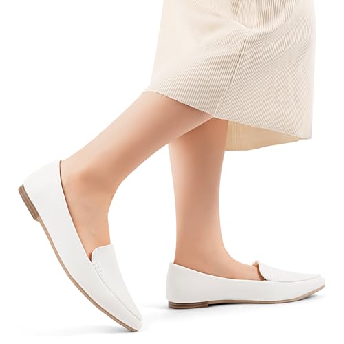 Image of MUSSHOE Pointed Toe Flats for Women, Comfortable Business Casual Work Shoes, Slip On Loafers with Arch Support, Office Walking Flats for All Day Standing