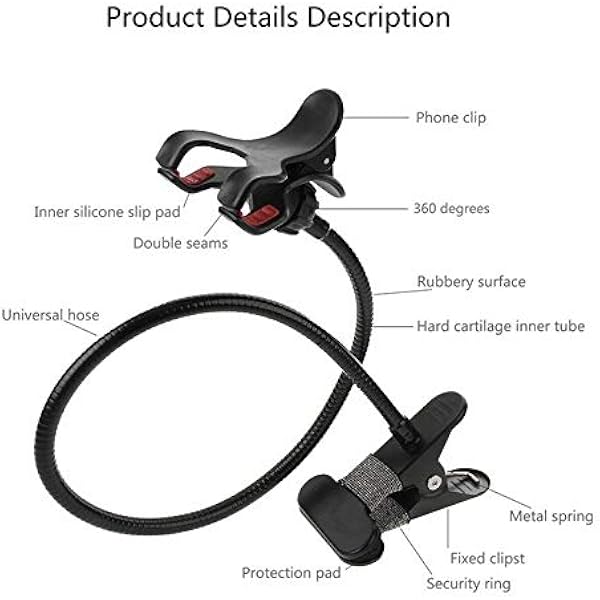 Гибкий металлический длинный кронштейн Lazy Bracket Holder с зажимом для телефона и зажимом для стола. Многофункциональное использование на столе на изголовье кровати в автомобиле на диване. Для BQ Mobile BQ-5518G Jeans 2019 черный
