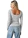 Guess Womens Eco Long Sleeve Square Neck Chrystle Top, Pure White/Jet Black Multi Str, Medium