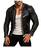 HiFacon Cafe Racer Herren-Lederjacke, Used-Look, schmale Passform, Schwarz, Schwarz - Echtleder, XS