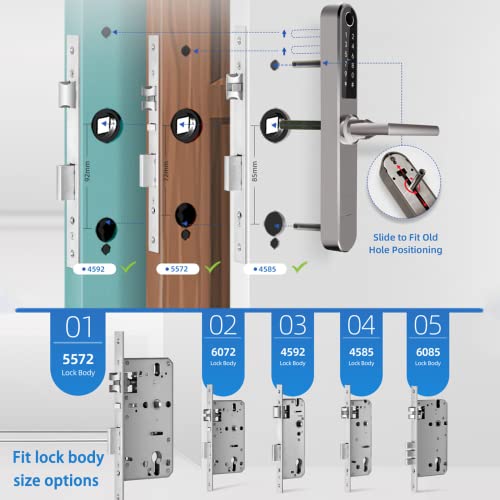 Luston Slim Smart Lock Front Door Stainless Steel Waterproof Mortise Lock,Keyless Entry Door Lock,Wifi Bluetooth Fingerprint Digital Keypad Aluminum Swing Door Lock With Handle(Black) #TOP6