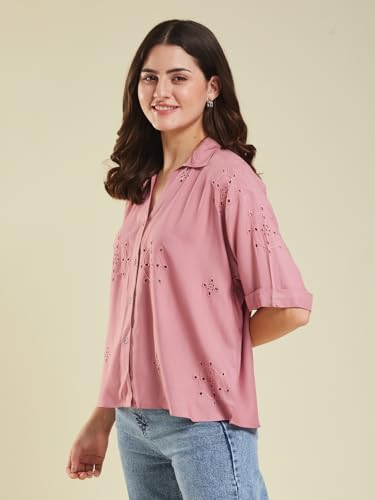 Image of J TURRITOPSIS Women's Cotton Blend Embroidered Stylish Shirt