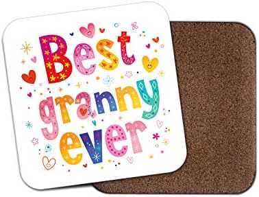 1 x Best Granny Ever Coaster - Love Hearts Grandma Nan Grandchild Lovely #19192