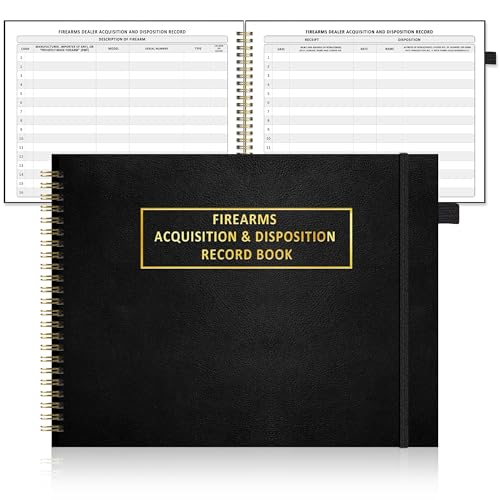 Acquisition and Disposition Record Book A&D Gun Log Book 11'' x 8.5'' Leather PU Cover ATF Gun Log Book Firearm Log 120 Pages Wire-O Spiral Bound Black