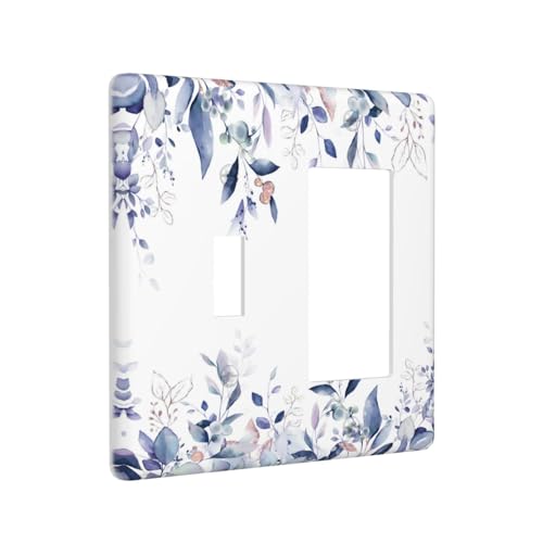 Decorative Outlet Covers Rustic Ink Blue Eucalyptus Leaves Sage leaf 2 Gang Outlet Cover Wall Plate Single Toggle Rocker Light Switch Cover Plate Switch Plate Covers for Bedroom Decor