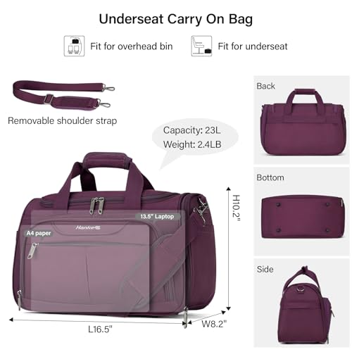 Image of Hanke Underseat Carry On Luggage Bags for Travel, Foldable Travel Bags for Women, Soft Lightweight Personal Item Travel Bag Small Carry On Bags for Airplanes, Travel Tote Bags for Women Men.(Purple