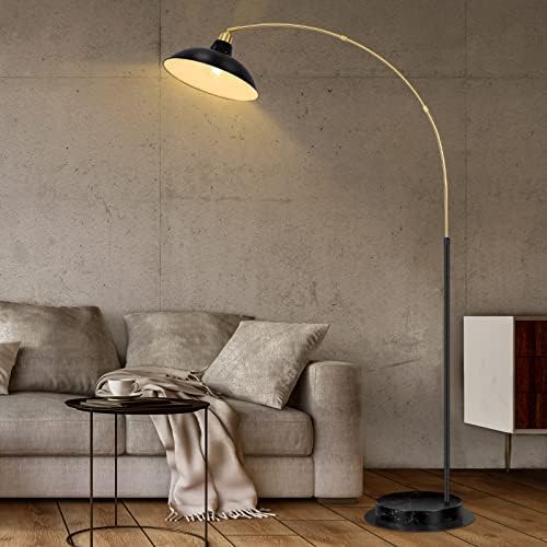 Modern Black Arc Floor Lamp with Marble Base, Adjustable 67-77”