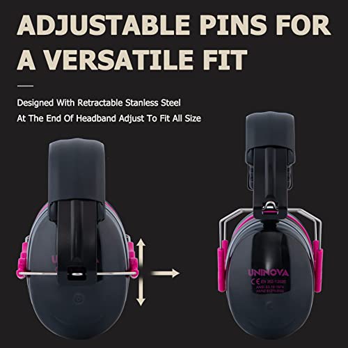 Uninova Hearing Protection Earmuffs, Noise Reduction Safety Ear Muffs, Nrr 26Db Ear Protection Headphones For Shooting Gun Range Lawn Mowing Construction Woodworking Adults Men Women,Rose #TOP3