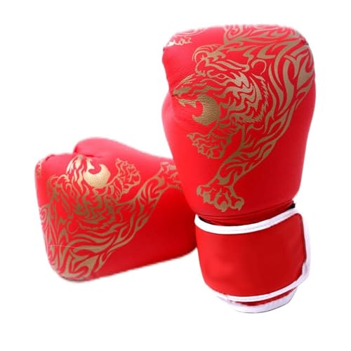 Breathable Boxing Gloves Training, Adjustable Hook and Loop Fit with Wrist Protection, PU Leather for Kickboxing - Ioklin(Red)