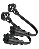 Flat Plug Short Extension Cord 1 Ft,3-Prong Grounded Indoor 16AWG Power Cable,13 Amp,1625 Watt for Kitchen Home Office Room Appliance Black 2 Pack