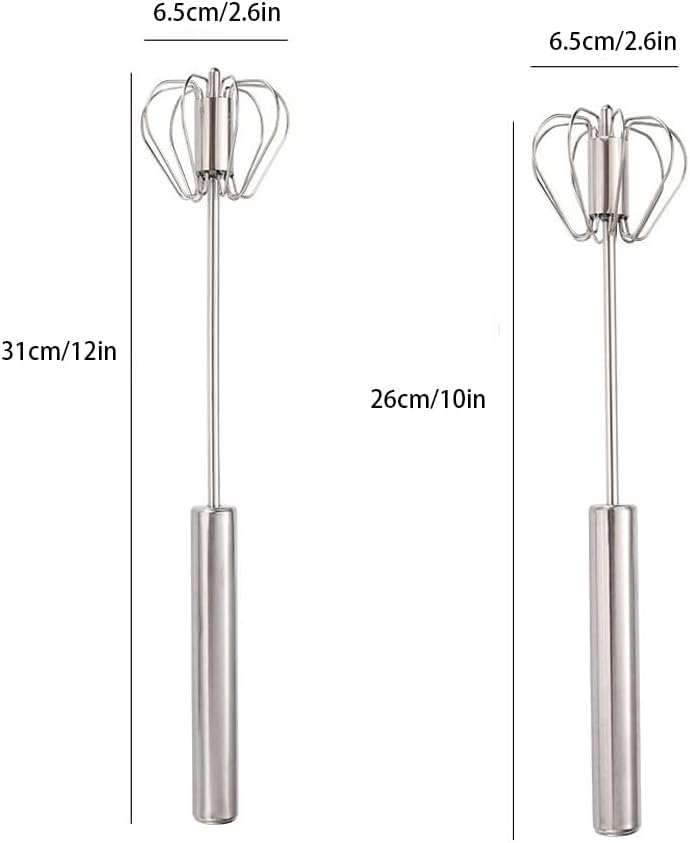 Stainless Steel Semi-Automatic Whisk Set of 2, Push Egg Whisks Hand Mixer for Eggs, Milk, Kitchen Manual Blender (10&12 Inch)