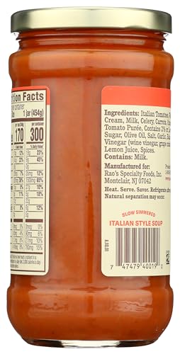 Image of Rao's Made for Home Creamy Tomato Soup, 16oz, Traditional Italian Heat and Serve Soup, Made with Premium Quality Ingredients (Pack of 4)