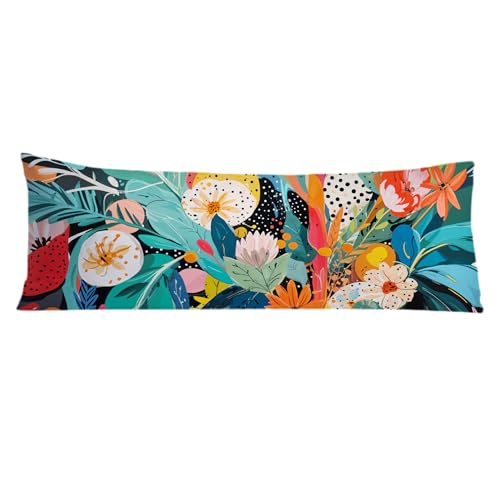 Exqcom Abstract Boho Tropical Floral Body Pillow Covers 20x54, Trendy Maximalist Eclectic Colorful Botanical Long Body Pillow Case Cover with Hidden Zipper for Women Men Adults