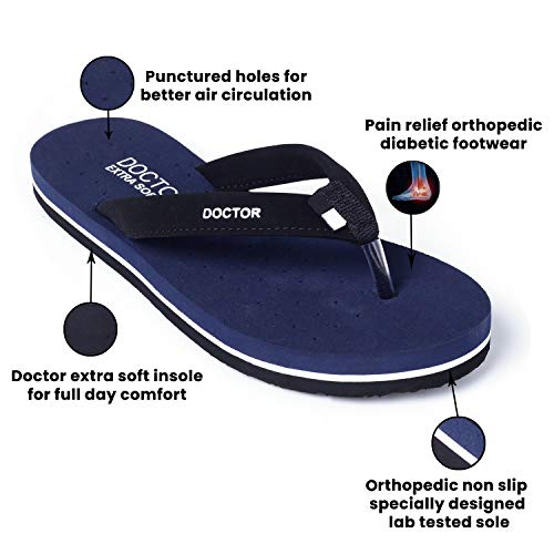 Image of DOCTOR EXTRA SOFT Flat Slipper for Women's - Orthopaedic and Diabetic Super Comfort Ortho Care Pregnancy Flip-Flop and House Slipper for Ladies and Girl's D-19 Navy - 10 UK