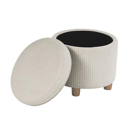 Image of HomePop 19 inch Round Storage Ottoman - White Woven Stripe