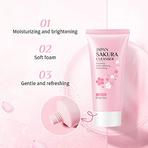 Miescher Sakura Face Wash,Cherry Blossom Cleanser Facial Skin Cleansing Foaming Repairing Acne Deep Cleansing Moisturizer For Dry Skin & Oily Skin Hydrating Lotion Foam Cleanser Balance Oil Water Daily Cleaning Skincare Products #TOP4