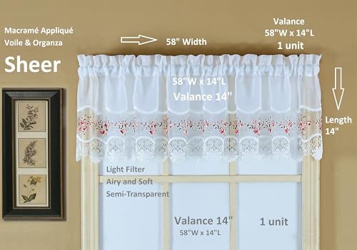 Today's Curtain, Vintage Macramé Organza Valance 14", White/Rose, 58" W x 14" L by Today's Curtain - Image 2
