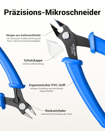 VCELINK Seitenschneider klein GJ706BL, Elektronik Drahtschneider abgewinkelter, Präzisionszange mini für Modellbau, feine Drähte, Electronics, Kabelbinder, PCB, Schmuck