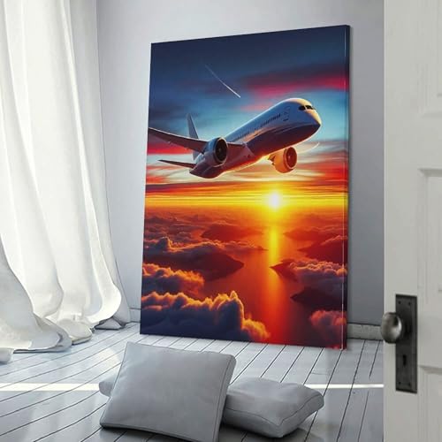 Toile avion coucher de soleil pour habiller un grand mur vide