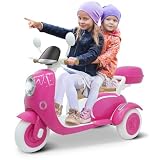 Letsgoride 12V 2 Seater Ride on Motorcycle for Kids, Electric Moped Scooter w/Remote Control, Storage Box, Music, LED Light, Horn, 2x50W Motor, Toddler Ride on Toys for Girls Boys, Rose Red