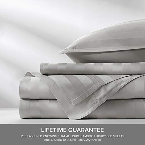 Image of Pure Bamboo Twin Sheets, Genuine 100% Organic Viscose Derived from Bamboo Bed Sheet Set, Luxuriously Soft & Cooling, Double Stitching, 2 Year Quality Promise (Twin, Jacquard Silver)