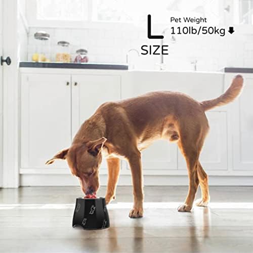 Flexzion Elevated Dog Bowl - Single Elevated Dog Bowls for Small Medium Dogs, Non-Slip and Comfortable - Stainless Steel Dish Dog Bowl with Stand 600ml Capacity for Food, Water - Black/Bulldog