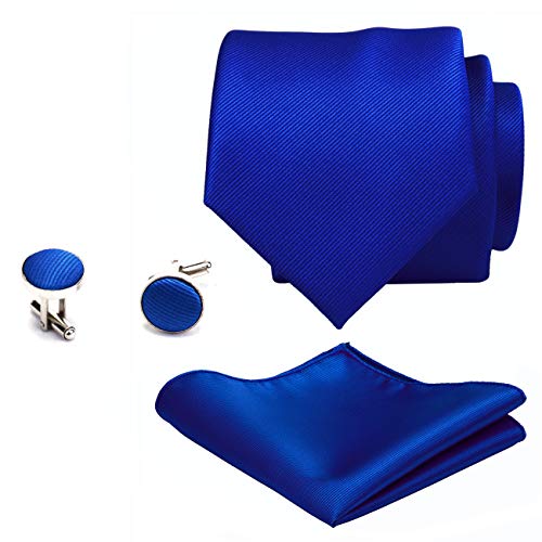 Image of GUSLESON 3.15 inch(8cm) Solid Color Necktie and Pocket Square Cufflinks Sets For Men + Gift Box