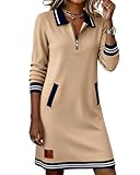 shownicer Robe Sweat Femme Long Décontractée Longue Robe Pull avec Poche Casual Robes Manches Longues A Kaki M