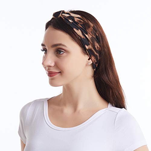 Gortin HB-18 Boho Headbands Black Yoga Leopard Hair Bands Stretch Wide Head Bands Twist Turban Knot Sweatbands Elastic Hair Wraps thumb #5