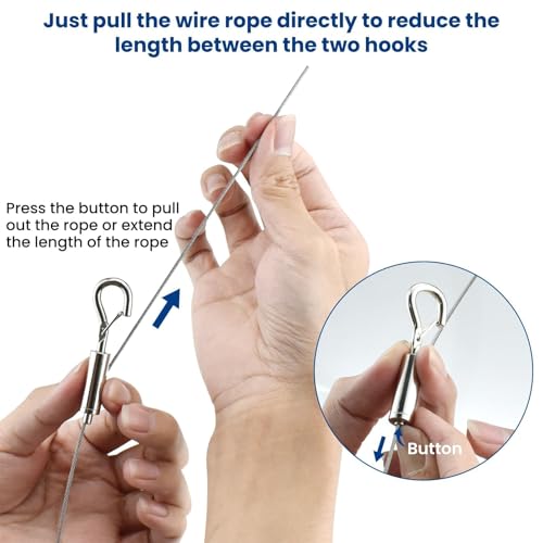Image of 4 Kit 6.6FT Adjustable Picture Hanging Wire, Heavy-Duty Stainless Steel Wire Rope with D Ring, Hanging Hardware Holds Up to 45lbs for Mirror Light Lamp, Billboards, Basket Flowerpot