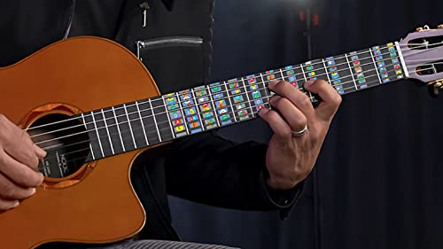 Image of KREEPO Guitar Fretboard Sticker Beginner Learner practicing Fingerboard Fret Note For All 6 Strings Acoustic-Electric Sticker Multicolor(9.1cm X 14.5cm)