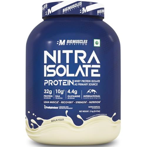 Bigmuscles Nutrition Nitra Isolate [2kg, Malai Kulfi] | 32g Protein | 10g EAA | Whey Protein with ProHydrolase Enzyme Tech. For Faster Absorption | Im