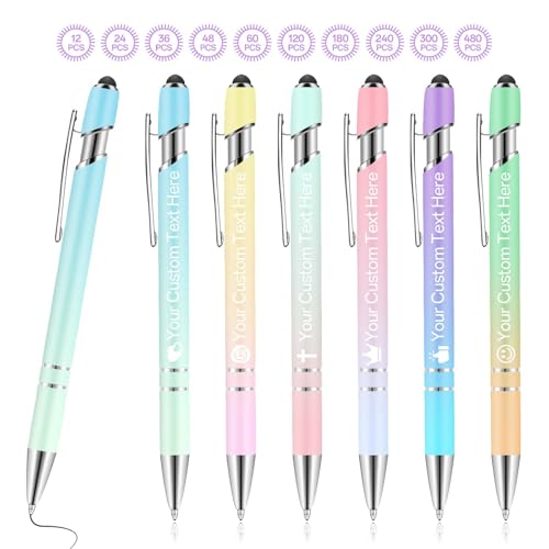 JONZIN 1 to 480 Pcs Personalised Pens Bulk-Personalised Pen Text Engraving with Stylus Tip Suitable for Business Activities and School Office Supplies (Multicolor)