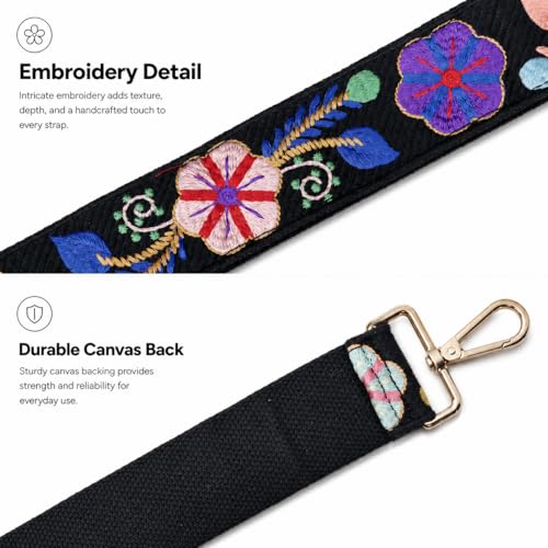 AUMAITON Embroidery Flower Purse Straps, Adjustable 2 Inch Wide Long 29-55 Inch Purse Straps Replacement Crossbody for Women, Bag Strap Crossbody for Purse, Handbags, Bag & Tote, Black — view 3