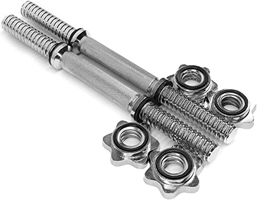 Yes4All Threaded Dumbbell Handles, 14/16/18/24 Inch Dumbbell Bar Pair, Chrome/Rubber Grip, Fit 1” or 1.15" Plates, 4 Star-Lock Collars with Loose-Resistant Rubber Trims - 16 Inch, Black Red by Yes4All - Image 8