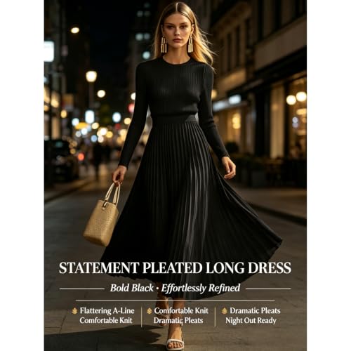 Robe longue en maille ajustée avec jupe plissée trapèze