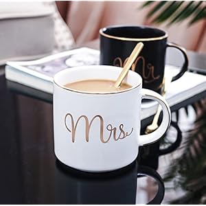 Cheardia 12 oz Mr and Mrs Mugs, Ceramic Coffee Mug Set Engagement Gifts for Couples, His and Hers Mugs for Bride and Groom, Anniversary, Valentines, Bridal Shower, Wedding, Black & White Cheardia 12 oz Mr and Mrs Mugs Ceramic Coffee Mug Set Engagement Gifts for Couples His and Hers Mugs for Bride and Groom Anniversary Valentines Bridal Shower Wedding Black White