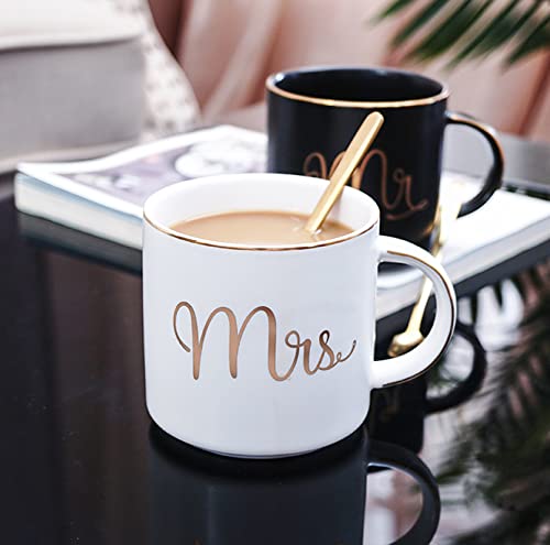 Cheardia-12-oz-Mr-and-Mrs-Mugs-Ceramic-Coffee-Mug-Set-Engagement-Gifts-for-Couples-His-and-Hers-Mugs-for-Bride-and-Groom-Anniversary-Valentines-Bridal-Shower-Wedding-Black-White Cheardia 12 oz Mr and Mrs Mugs Ceramic Coffee Mug Set Engagement Gifts for Couples His and Hers Mugs for Bride and Groom Anniversary Valentines Bridal Shower Wedding Black White